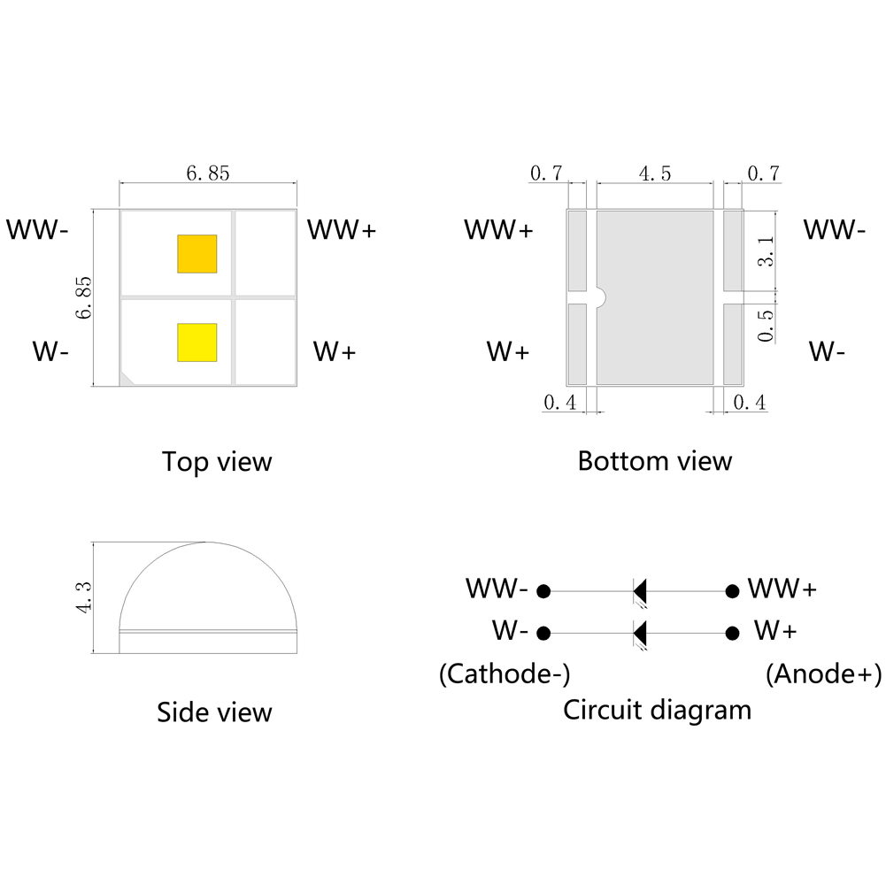 陶瓷7070 www白色温暖白色双核高功率超明亮的LED光源