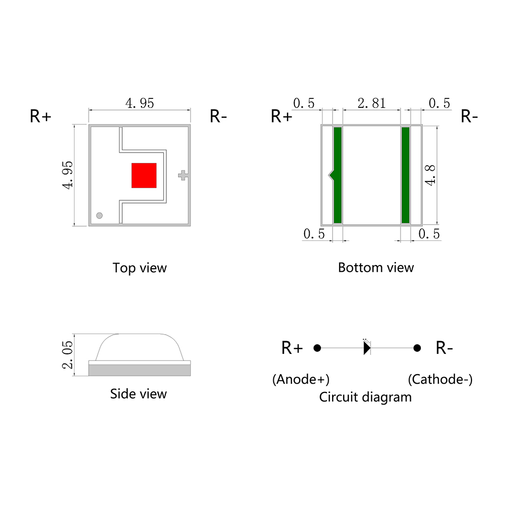 陶瓷5050球头150度1W高功率红色蓝色LED灯光源