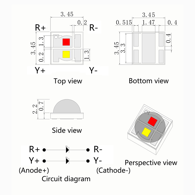 定制的3535医学美容疗法红色和黄色双色595nm 625nm LED珠