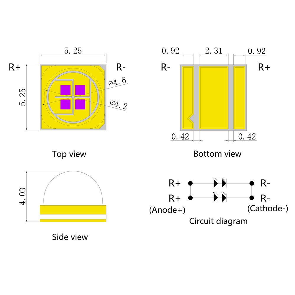 5050石英玻璃60&deg;透镜LED芯片365-425nm防伪检测大功率LED光源